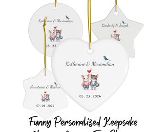 Funny Couples Gift Personalized Anniversary Wedding Gift, Chinchilla, Names Date Bride Groom, Custom Ornament Keepsake, Engagement Bridal