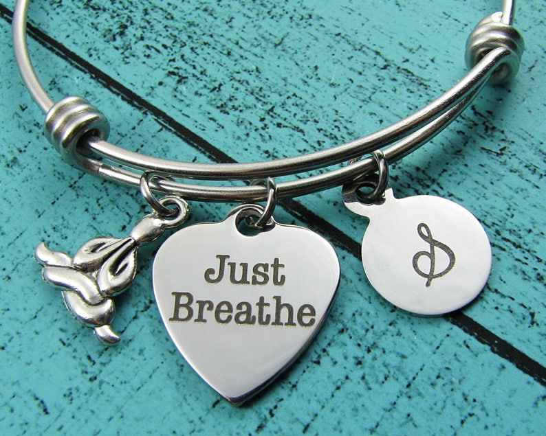 inspirational jewelry encouragement cancer survivor gift addiction recovery meditation gift for yoga girl mama SALE just breathe bracelet