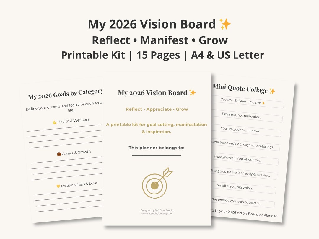 Printable Vision Board Kit 2026 | Goal Setting & Manifestation Planner ...