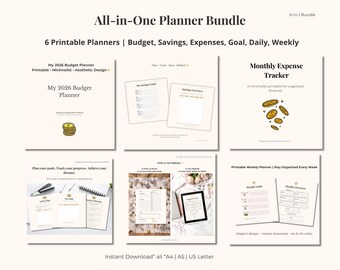 Minimalist Planner Bundle: Budget, Savings, Goals (Instant Download)