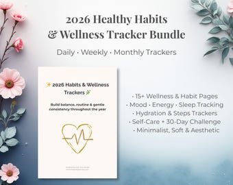 2026 Gewohnheiten & Wellness Tracker | Stimmung, Schlaf, Energie | PDF zum Ausdrucken