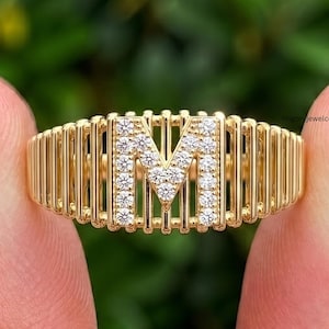 Bague alphabet initiale personnalisée, bague en diamants cultivés en laboratoire certifié IGI VVS, anneau en or jaune 14 carats, bijoux lettres personnalisés