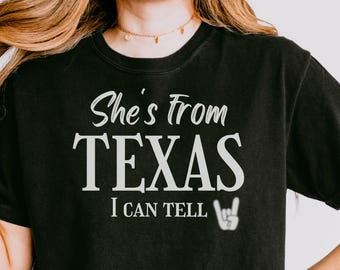 Comfort Colors Texas Game Day Shirt, She’s From Texas I Can Tell Shirt, Longhorn Football Tailgate Outfit, Burnt Orange Texas Tee