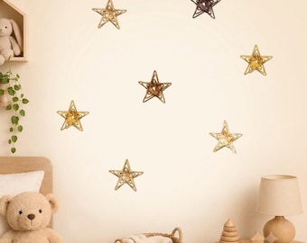 Juego de estrellas tejidas para habitación infantil. Vinilo decorativo de pared estilo bohemio hecho a mano para guardería.