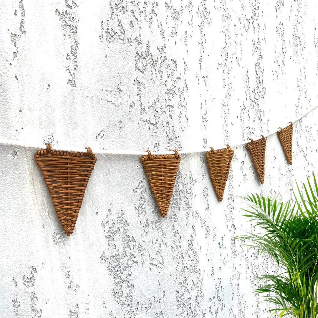Wicker Triangle Pattern Woven Paper Wicker Garland, Triangle Bunting for Nursery. Kids Room ...