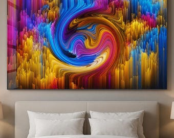 Arte murale in vetro temperato con vortice astratto / Decorazione moderna e colorata