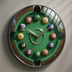 Pool Table Glass Wall Clock, Billiards Decor