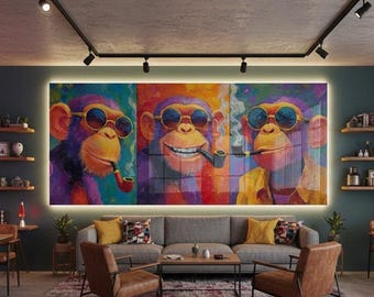 Pop-art aapprint op gehard glas – Kleurrijk modern dierendecor