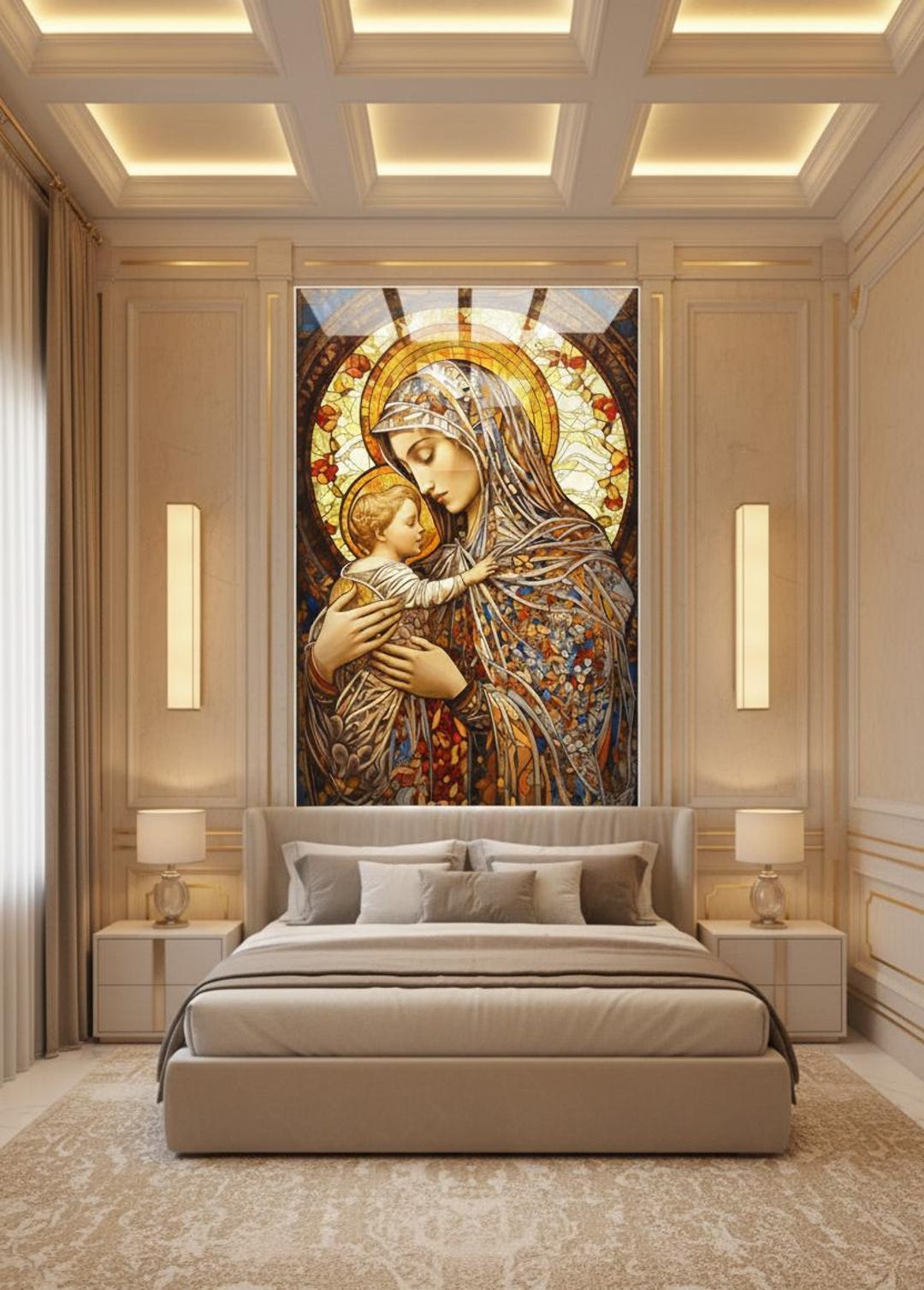 Virgin Mary and Baby Jesus Glass Wallart, Catholic Wall Decor ...