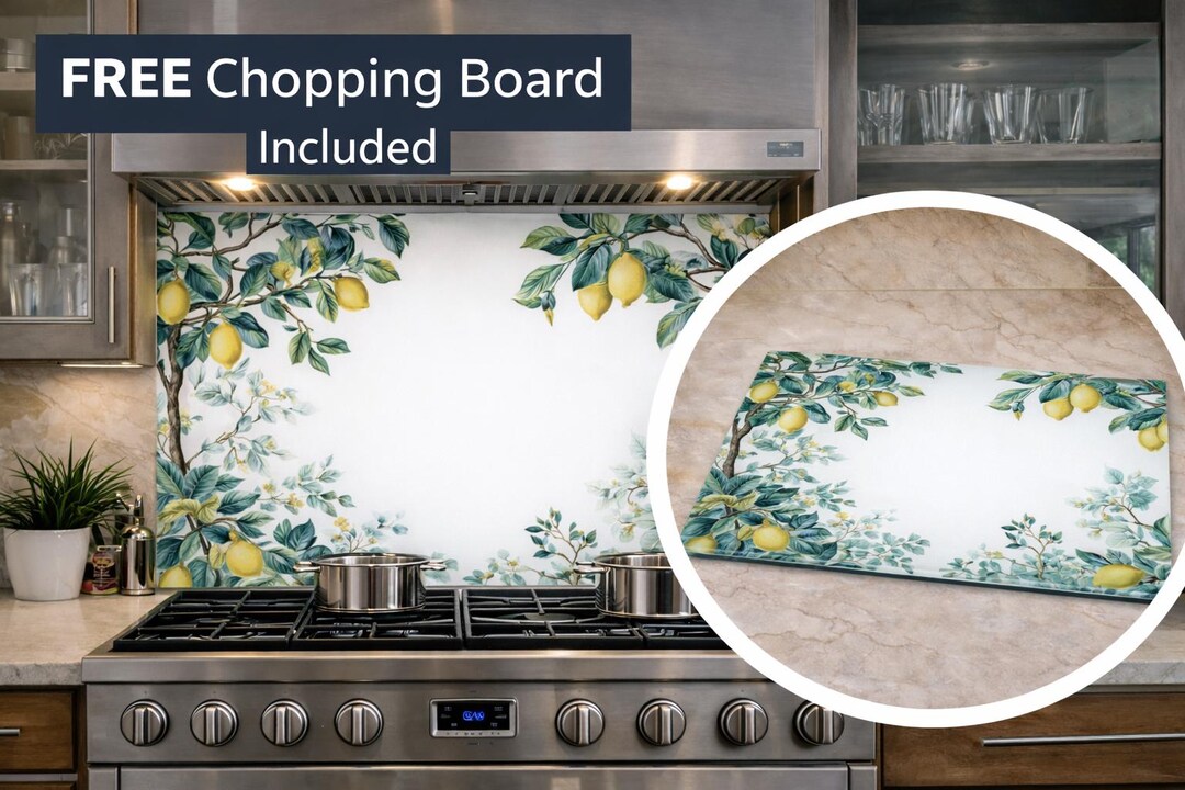 Lemon Splashbacks Lemon Glass Kitchen Backsplash, Botanical Farmhouse Stove Splashback ...