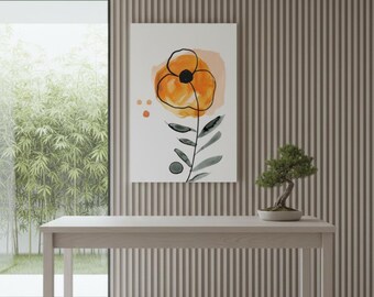 Minimalist Abstract Flower Canvas, Terracotta Boho Wall Art, Modern Line Drawing, Scandi Nursery Decor, Beige Botanical Print, Neutral Art