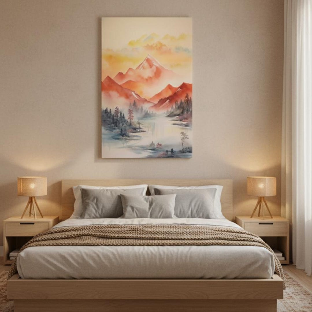 Misty Mountain Sunrise Canvas Print – Serene Landscape Wall Art for ...