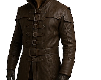 Empire Gothic Trench - Men's Genuine Cowhide Leather Long Coat -