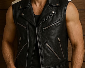 Timeless Style Sleeveless Jacket - Men's Cow Leather Biker Vest: