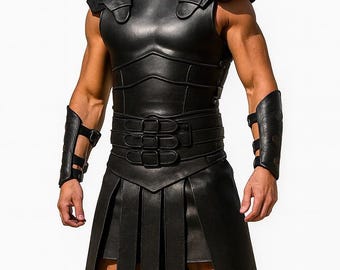 Traje de guerrero para hombre - Armadura de cuero de vaca 100% original / Corte de moda urbana / Vestido estilo Hollywood