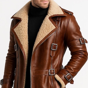Winter Trench Coat -  Men's Genuine Leather Shearling Long Coat –
