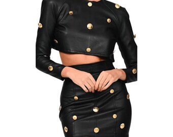 Disfraz de cuero negro hecho a mano: vestido de fiesta de piel de vaca