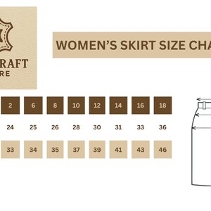 Puede incluir: Tabla de tallas de faldas para mujer, con medidas en pulgadas. La tabla incluye tallas estadounidenses de la 2 a la 18, con medidas de cintura y cadera. Un diagrama ilustra las dimensiones de la falda, incluyendo cintura, cadera, muslo y largo.