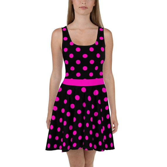 pink and black polka dot dress