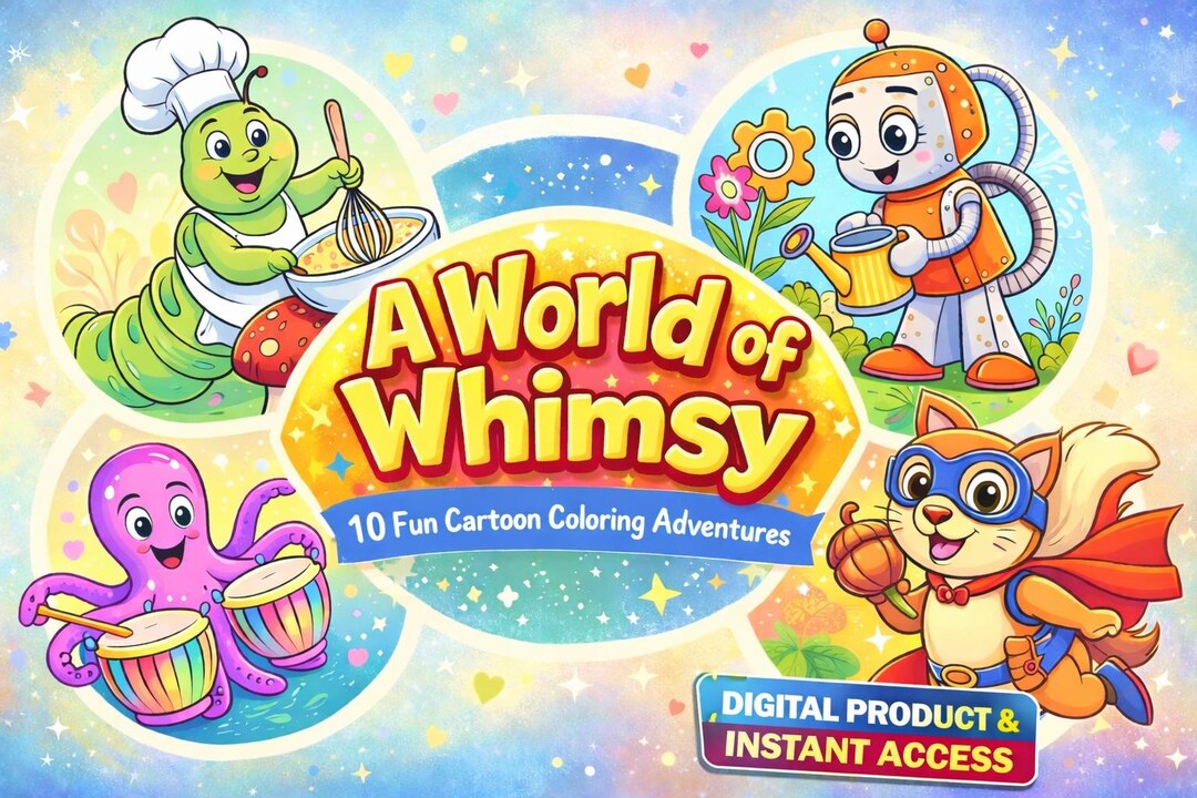 Coloring Wimsy A World of Whimsy: 10 Fun Cartoon Coloring Adventures Printable ...