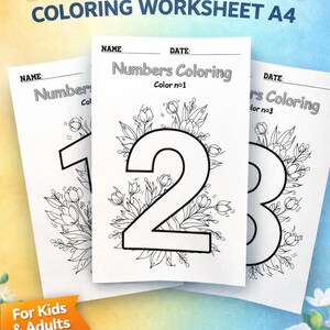Floral Numbers Coloring Worksheets Numbers 1-9 Printable A4 PDFKids Learning ActivitySheetsDigital Download Math Art Pages Numbers Coloring