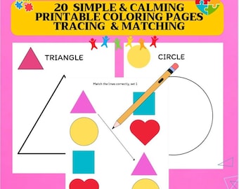 Quaderno di esercizi con forme geometriche adatto ai bambini autistici / Attività di colorazione e ricalco rilassanti (download digitale)
