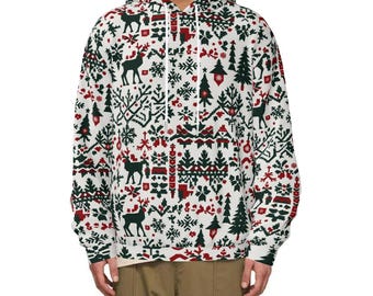 Nordic Christmas Hoodie: Abstract Geometric Reindeer Print