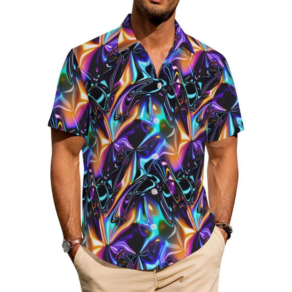 iridescent dress shirt Iridescent Fleur Long Sleeve Dress Shirt Black / 4X