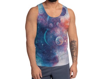 Cosmic Nebula Galaxy Tank Top Men | All-Over Print Space Astronomy Sleeveless Muscle Tee |