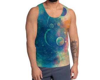 Cosmic Nebula Galaxy Tank Top Men | All-Over Print Space Astronomy Sleeveless Muscle Tee