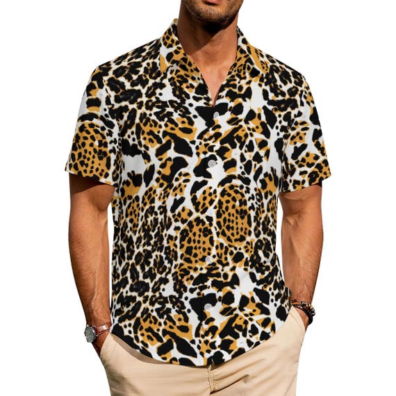 Faux Leopard Print Men's Hawaiian Shirt - Vibrant Animal Spot