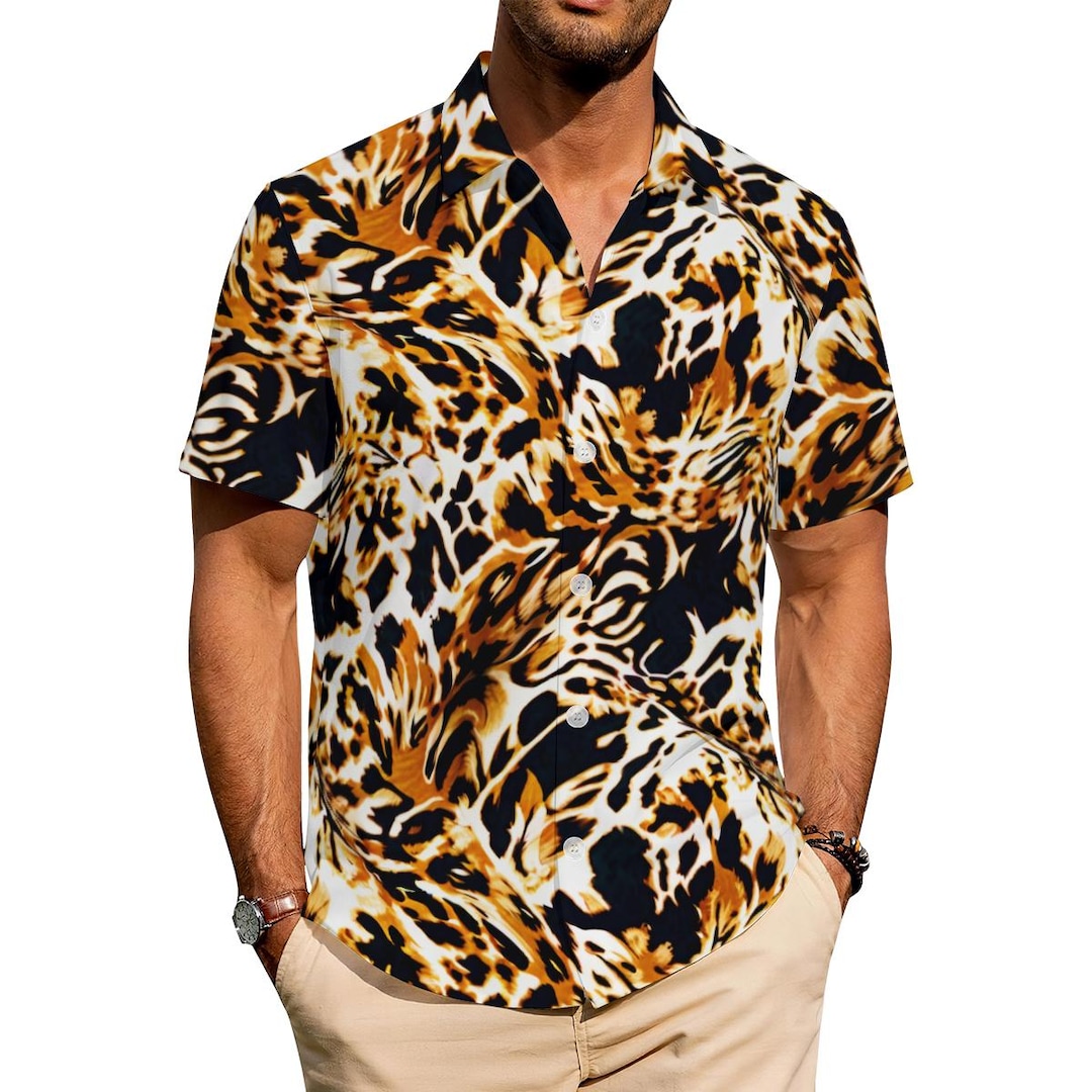 Faux Leopard Print Men's Hawaiian Shirt - Bold Animal Pattern