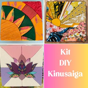 Kit Initiation Kinusaiga et Tuto Vidéo 70 minutes | Mosaïque de Tissu Japonais | Loisir Créatif Adulte DIY | Cadeau Patchwork Sans Machine