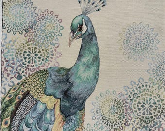 Jacquard Square 47x47 cm Polyester Textile Panel - Peacock - For Sewing, Decoration & Creative Hobbies