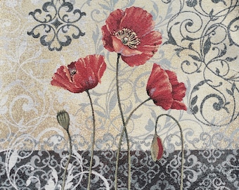 Square Jacquard Polyester Woven Textile Panel – Poppies – For Sewing, Decorating & Crafts
