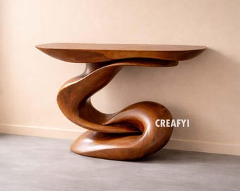 Table console sculpturale moderne Mid-Century, meubles d'appoint pour entrée en chêne massif de noyer