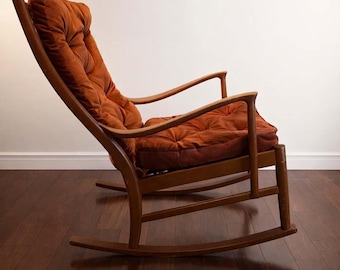 Silla mecedora Parker Knoll de estilo moderno de mediados de siglo, asiento de salón danés de madera de la década de 1960.