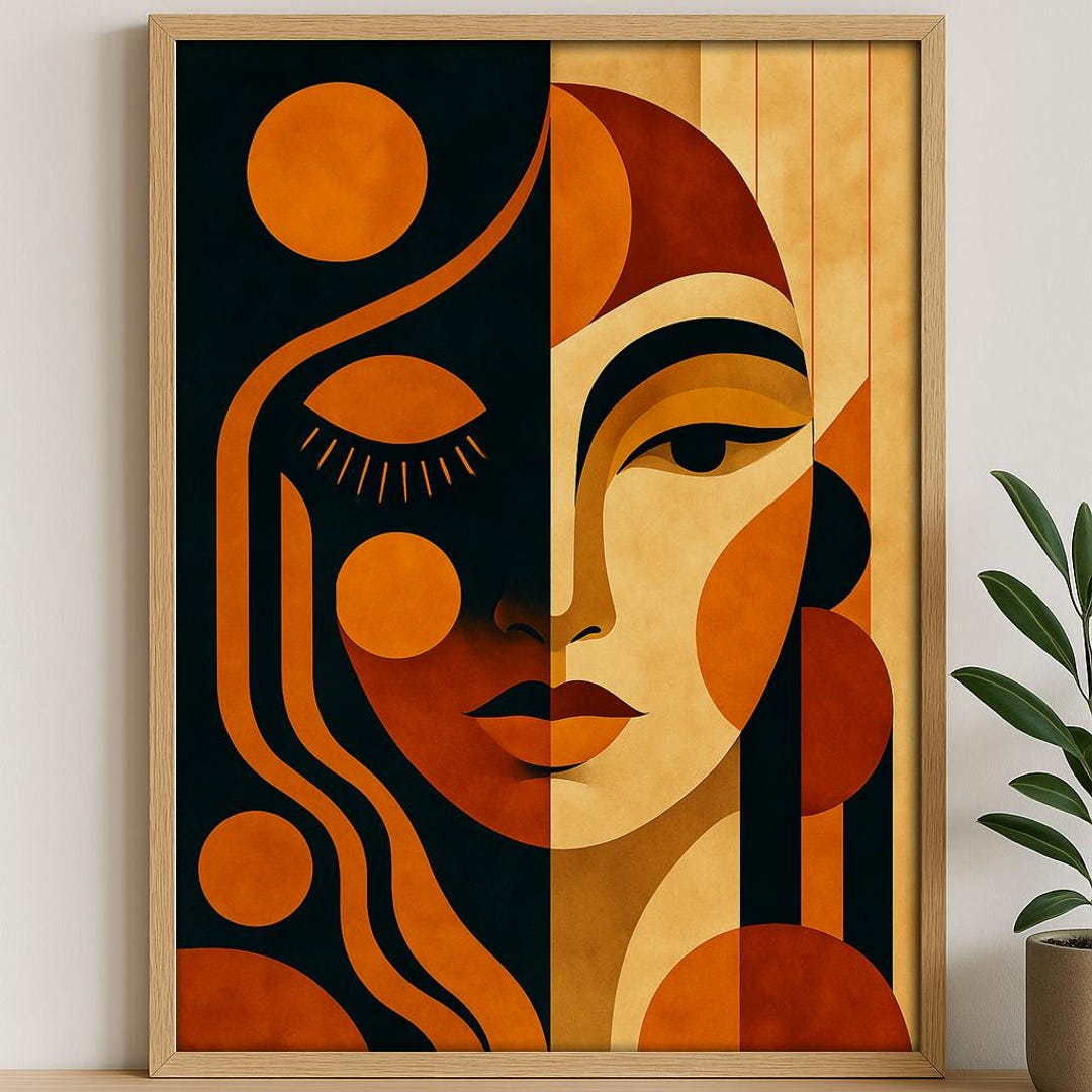 Mid Century Modern Woman Art Print | Geometric Abstract Portrait ...
