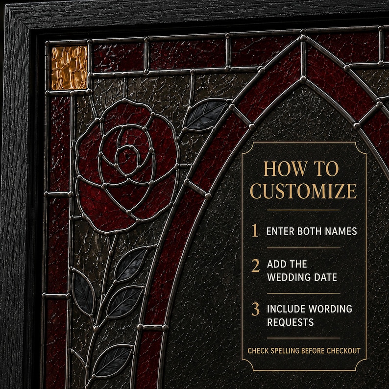 Personalized Gothic Stained Glass Wedding Welcome Sign, Burgundy Rose ...