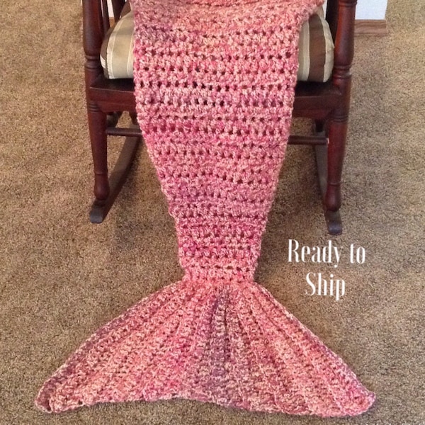 Mermaid Tail Afghan Small Child Preschool Youth Ready to Ship Lapghan Blanket Pink