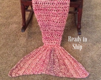 Mermaid Tail Afghan Small Child Preschool Youth Ready to Ship Lapghan Blanket Pink