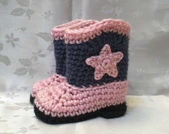 Cowboy Booties for Baby Pink and Blue Crochet Boots Baby Girl Booties Infant Booties Gender Reveal