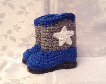 Baby Cowboy Boots Blue and Gray Cowboy Booties Made to Order Infant Booties Baby Boy Booties Baby Girl Booties