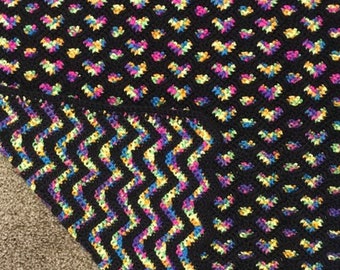 Rainbow and Black Heart Ripple Baby Afghan Blanket Ready to Ship