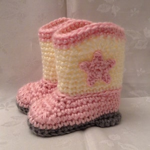 Cowboy Booties for Baby Pink and Off White Crochet Boots Baby Girl Booties Infant Booties Gender Reveal