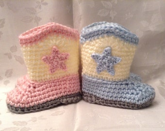 Gender Reveal Booties Set, Girl Boy Twin Cowboy Booties, Made to Order Baby Cowboy Boots