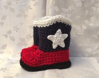Baby Cowboy Boots Red and Dark Blue Texas Cowboy Booties Made to Order Infant Booties Baby Boy Booties Baby Girl Booties