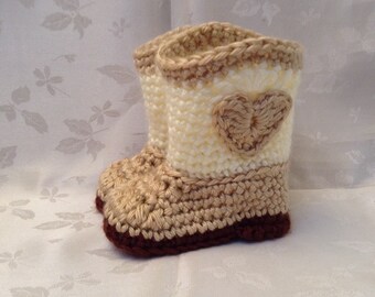 Baby Cowboy Boots BootiesTan and Off white Heart Crochet Made to Order Pregnancy Reveal Announcement