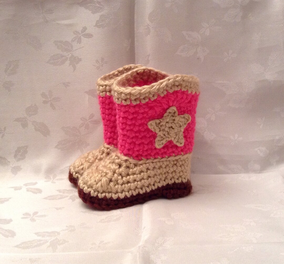 Crochet Baby Cowboy Booties Pink and Tan Boots Made to Order Baby