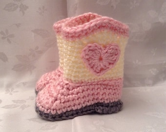 Cowboy Booties for Baby Pink and Off White Crochet Boots  Baby Girl Booties Infant Booties Gender Reveal